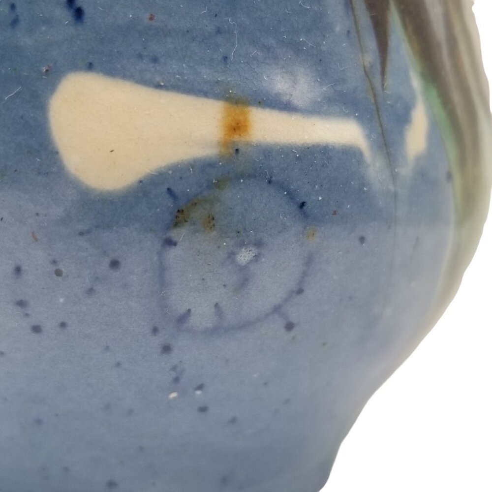 Vintage Stoneware Pottery Mug SIGNED Native American SIGNED Blue Drip Glaze - Picture 5 of 10